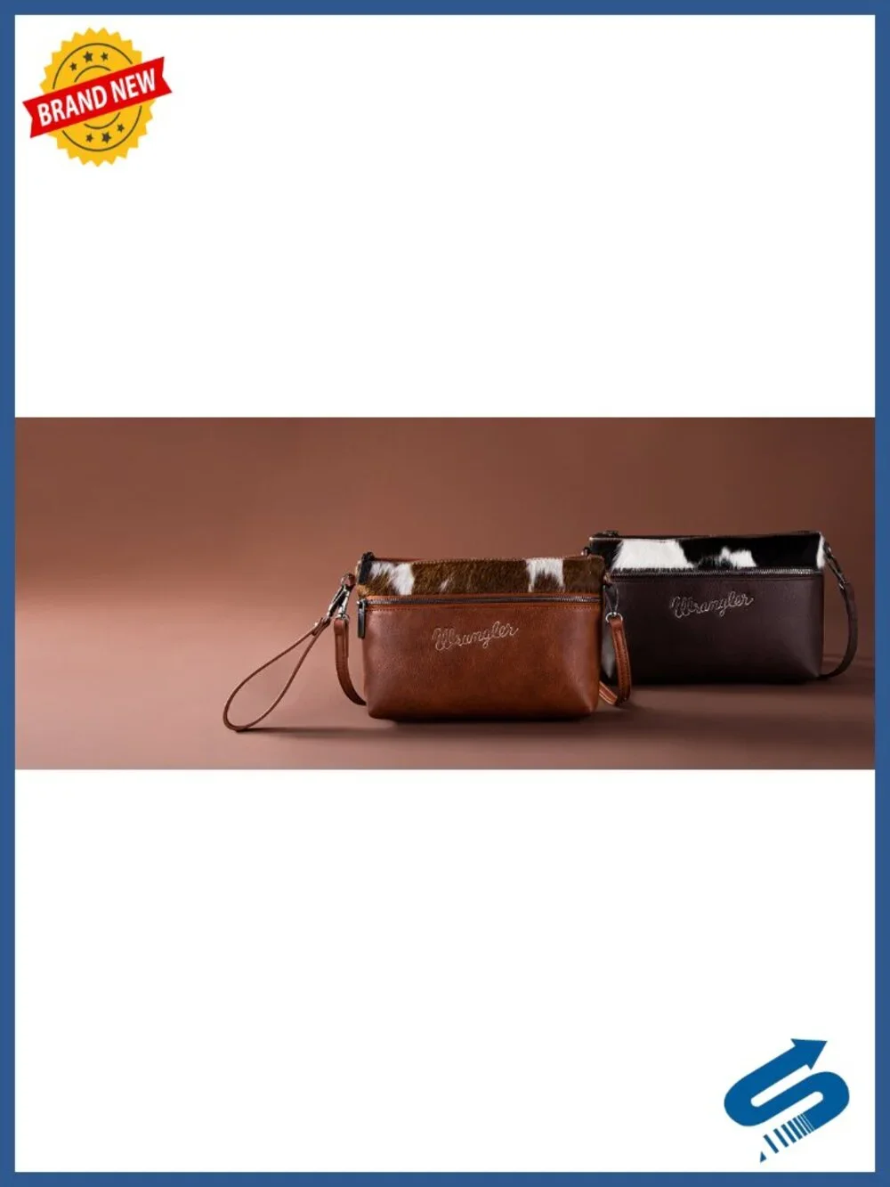 Western Cowhide Crossbody Bag Clutch Wristlet Purse with Embroidery